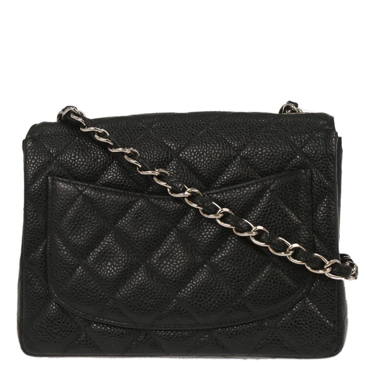 Chanel 2000-2002 Black Caviar Skin Mini Classic Square Flap Bag 17