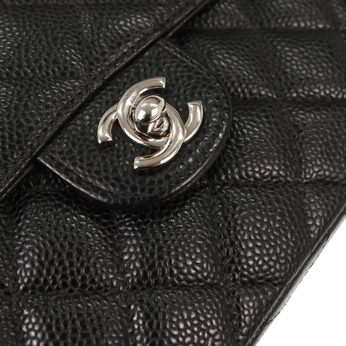 Chanel 2000-2002 Black Caviar Skin Mini Classic Square Flap Bag 17