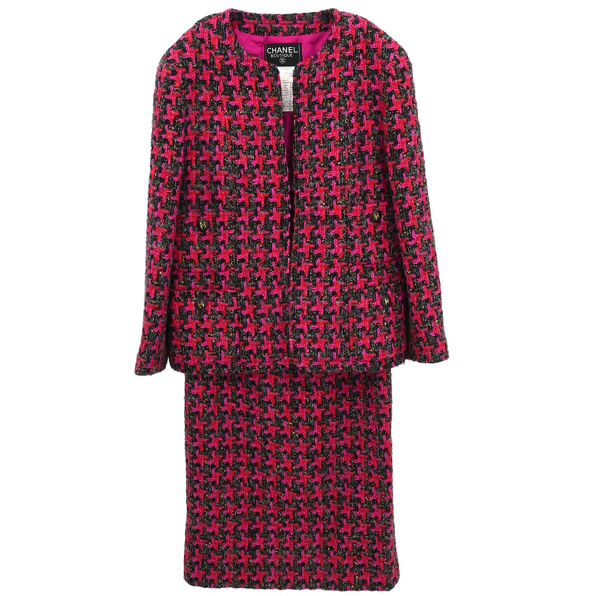Chanel Setup Suit Collarless Jacket Skirt Pink #40