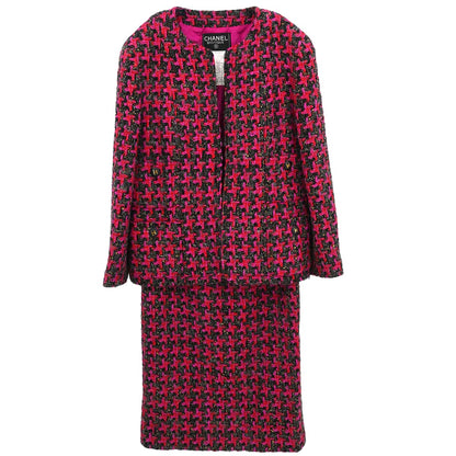 Chanel Setup Suit Collarless Jacket Skirt Pink #40
