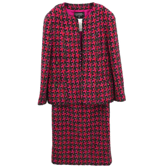 Chanel Setup Suit Collarless Jacket Skirt Pink #40