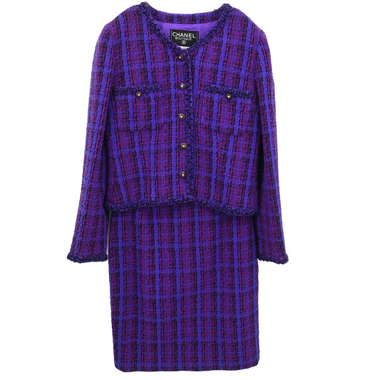 Chanel 1995 Setup Suit Jacket Skirt Purple #40