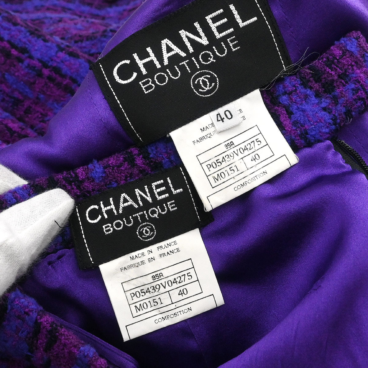 Chanel 1995 Setup Suit Jacket Skirt Purple #40
