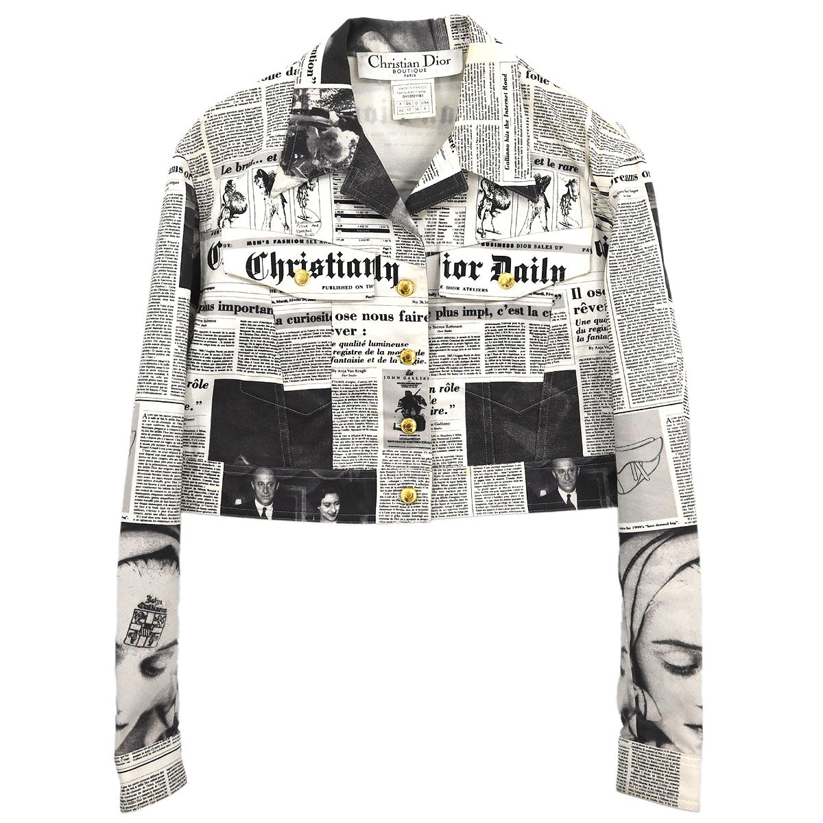 Christian Dior 2000 Single Breasted Jacket Newspaper White #40
