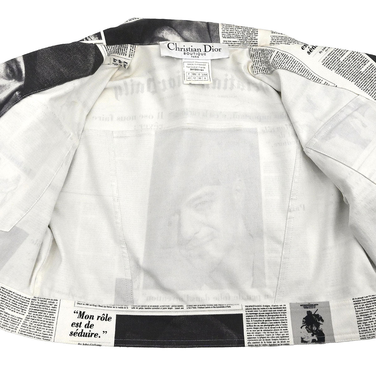 Christian Dior 2000 Single Breasted Jacket Newspaper White #40