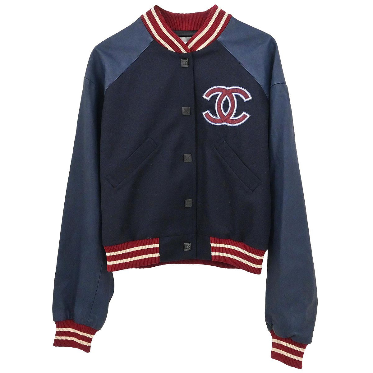 Chanel 2004 Sport Line Spring Letterman Bomber Jacket Navy #38