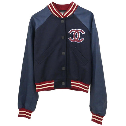 Chanel 2004 Sport Line Spring Letterman Bomber Jacket Navy #38
