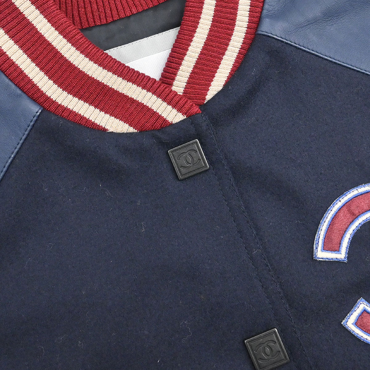 Chanel 2004 Sport Line Spring Letterman Bomber Jacket Navy #38
