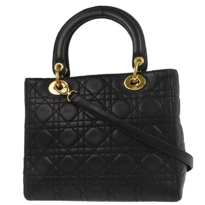 Christian Dior Black Lambskin Medium Lady Dior Cannage 2way Shoulder Handbag