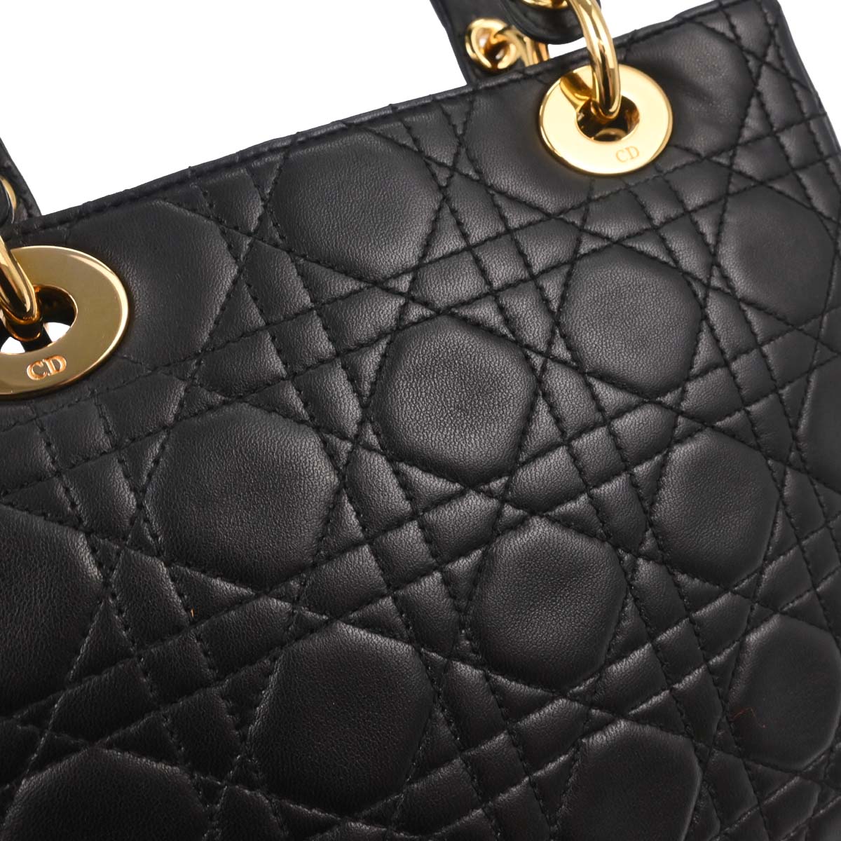 Christian Dior Black Lambskin Medium Lady Dior Cannage 2way Shoulder Handbag