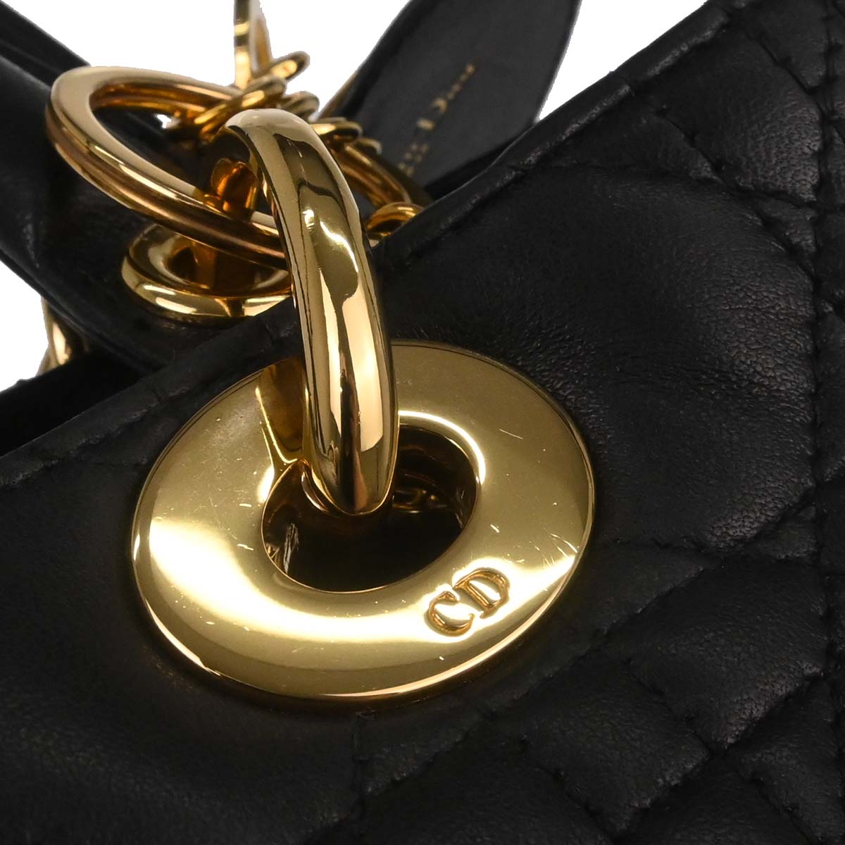 Christian Dior Black Lambskin Medium Lady Dior Cannage 2way Shoulder Handbag