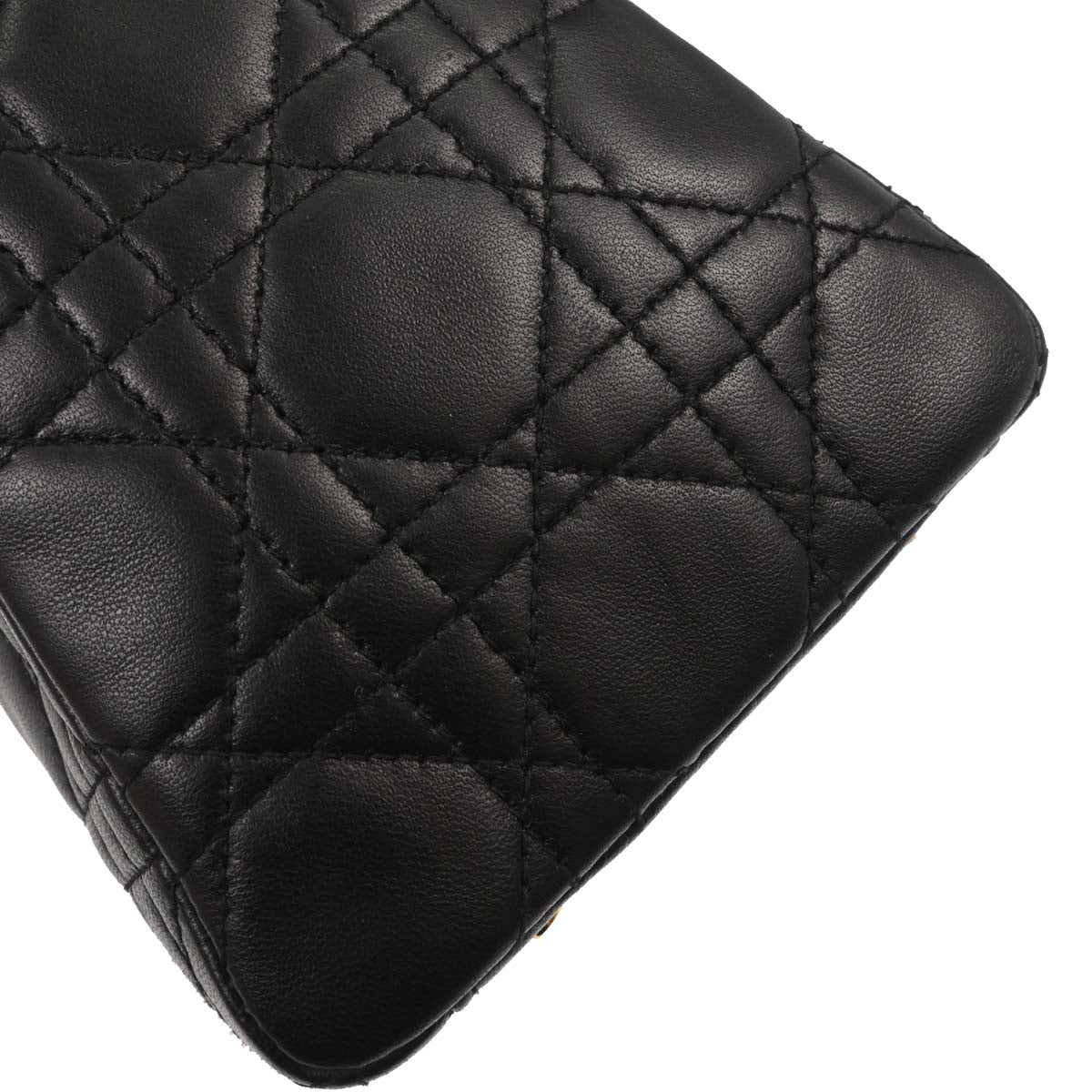 Christian Dior Black Lambskin Medium Lady Dior Cannage 2way Shoulder Handbag