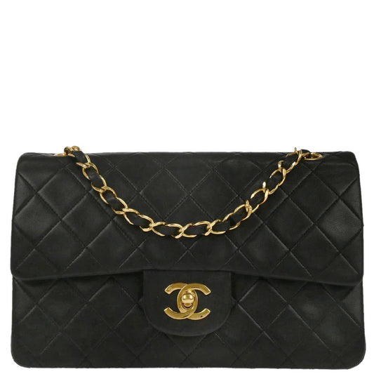 Chanel 1989-1991 Black Lambskin Small Classic Double Flap Shoulder Bag