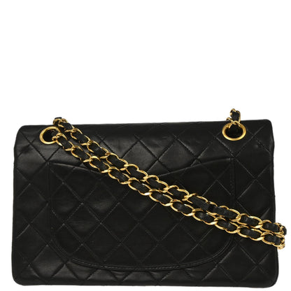Chanel 1989-1991 Black Lambskin Small Classic Double Flap Shoulder Bag