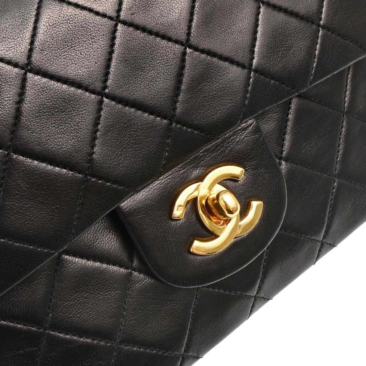 Chanel 1989-1991 Black Lambskin Small Classic Double Flap Shoulder Bag