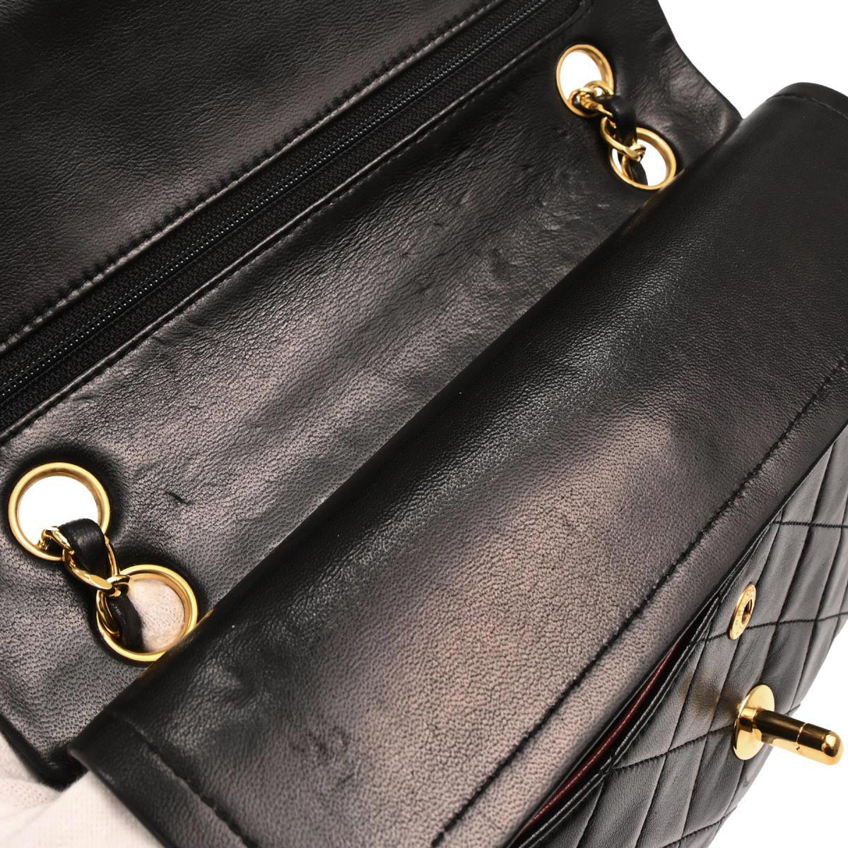 Chanel 1989-1991 Black Lambskin Small Classic Double Flap Shoulder Bag