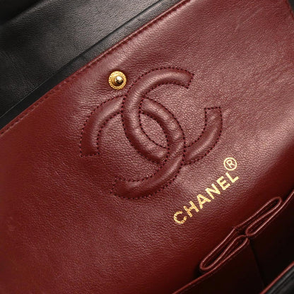Chanel 1989-1991 Black Lambskin Small Classic Double Flap Shoulder Bag