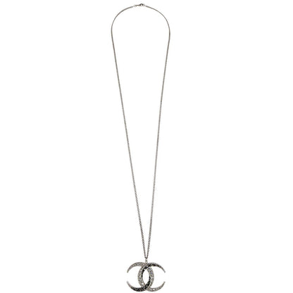 Chanel CC Chain Pendant Necklace Silver Rhinestone B15C