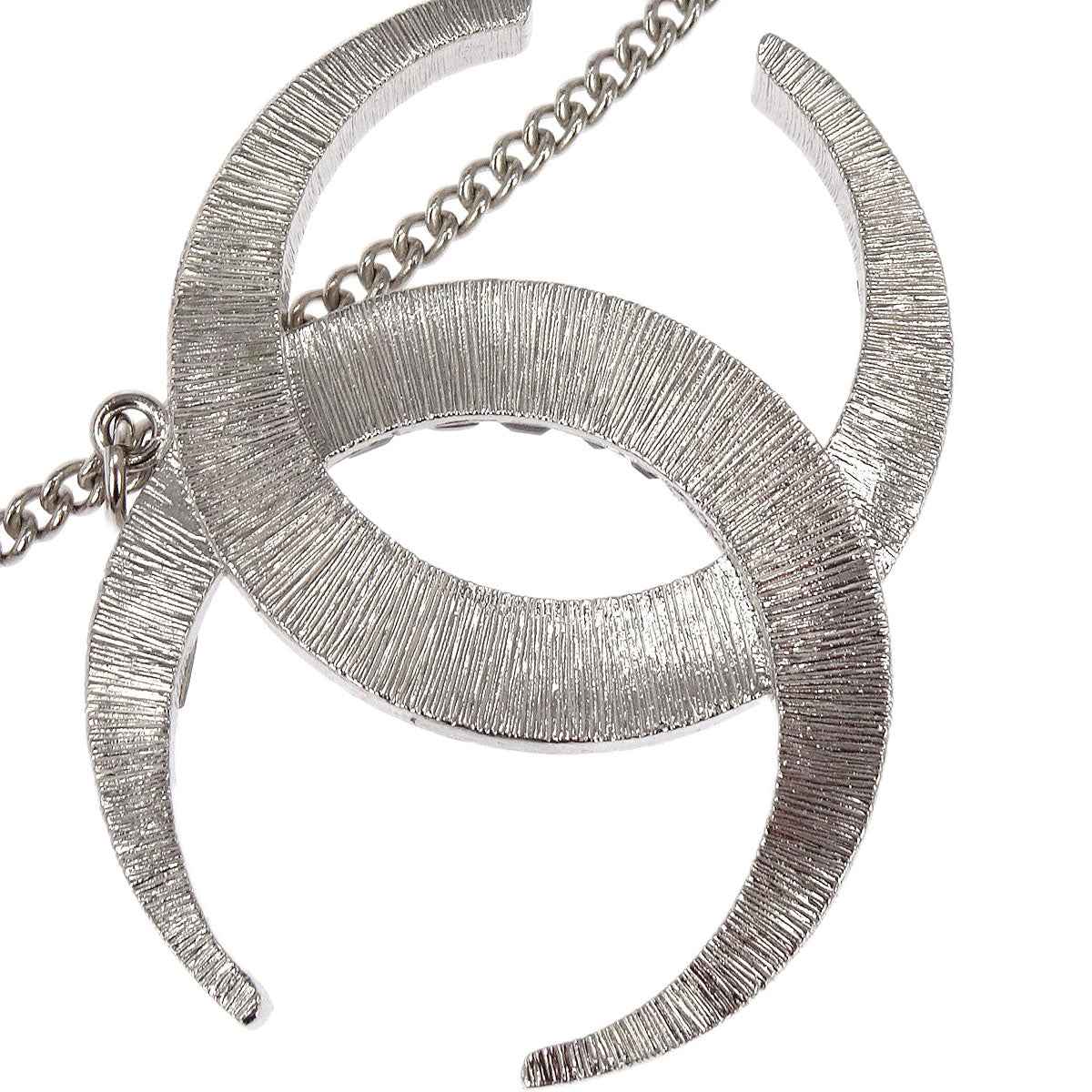 Chanel CC Chain Pendant Necklace Silver Rhinestone B15C