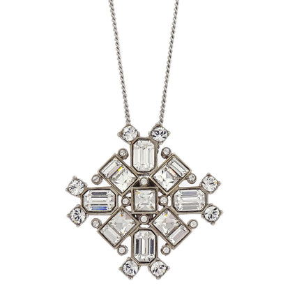 Chanel Rhombus Rhinestone Silver Chain Pendant Necklace 08A