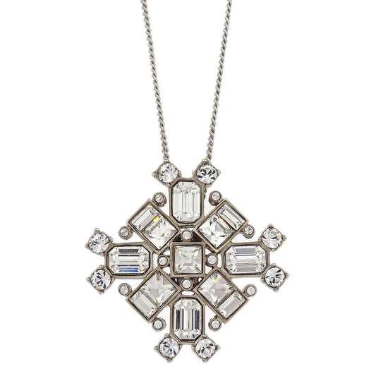Chanel Rhombus Rhinestone Silver Chain Pendant Necklace 08A