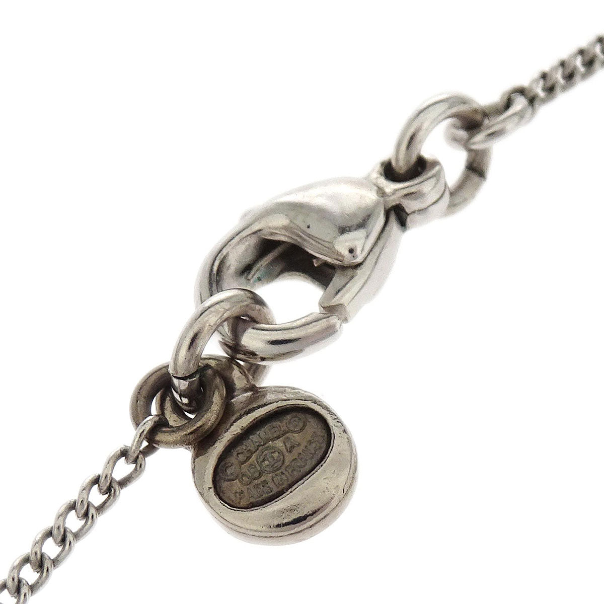 Chanel Rhombus Rhinestone Silver Chain Pendant Necklace 08A