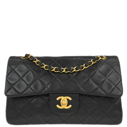 Chanel 1994-1996 Black Lambskin Small Classic Double Flap Shoulder Bag
