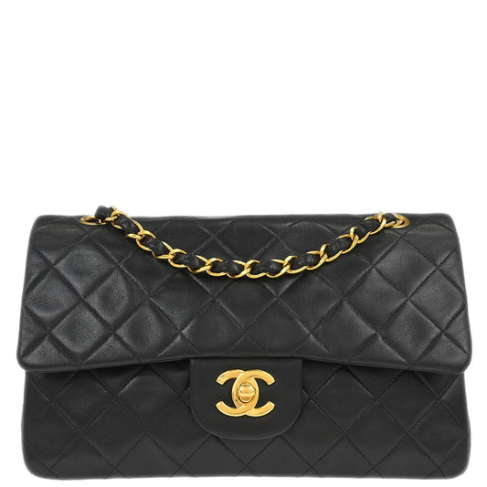 Chanel 1994-1996 Black Lambskin Small Classic Double Flap Shoulder Bag