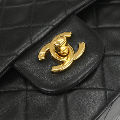 Chanel 1994-1996 Black Lambskin Small Classic Double Flap Shoulder Bag