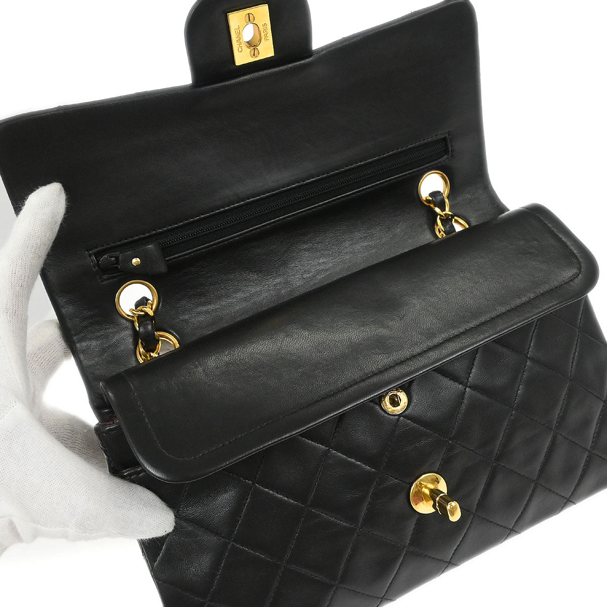 Chanel 1994-1996 Black Lambskin Small Classic Double Flap Shoulder Bag