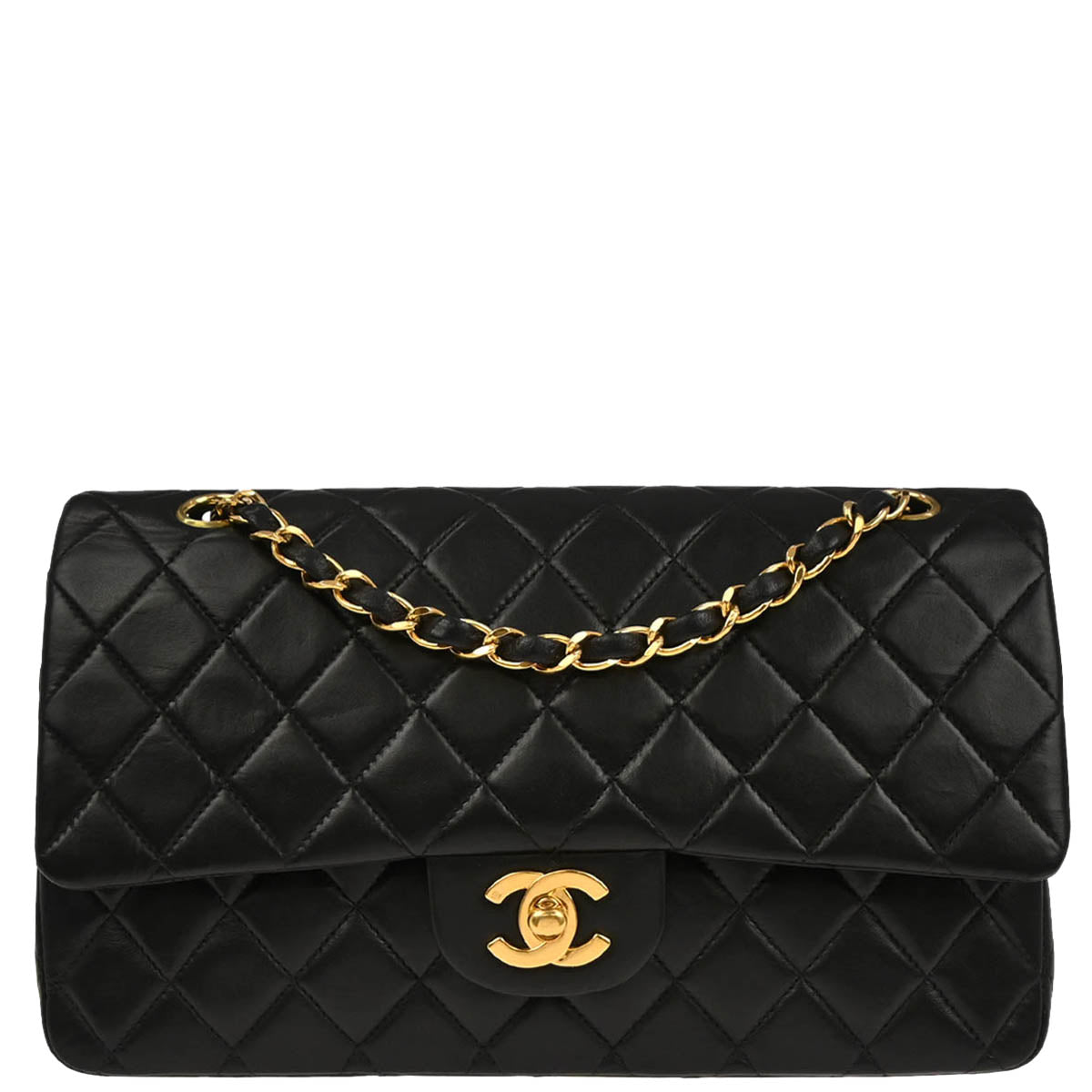 Chanel 2000-2002 Black Lambskin Medium Classic Double Flap Shoulder Bag
