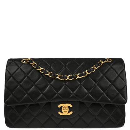 Chanel 2000-2002 Black Lambskin Medium Classic Double Flap Shoulder Bag