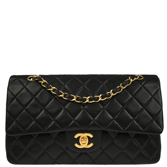 Chanel 2000-2002 Black Lambskin Medium Classic Double Flap Shoulder Bag