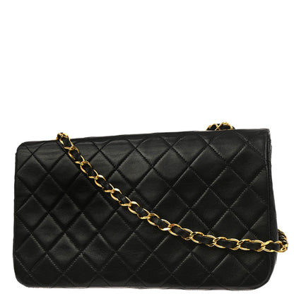 Chanel 1989-1991 Black Lambskin Turnlock Small Full Flap Shoulder Bag