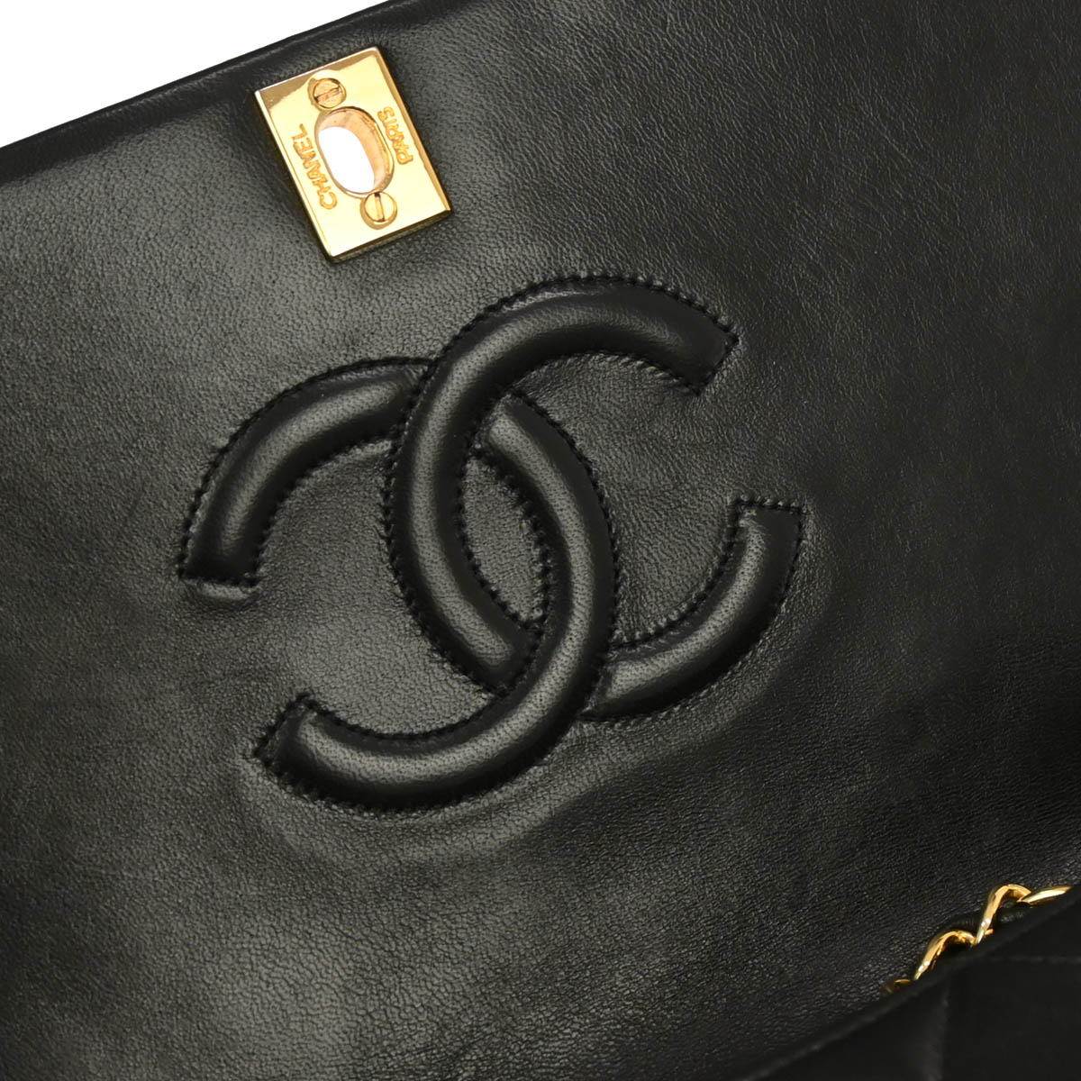 Chanel 1989-1991 Black Lambskin Turnlock Small Full Flap Shoulder Bag