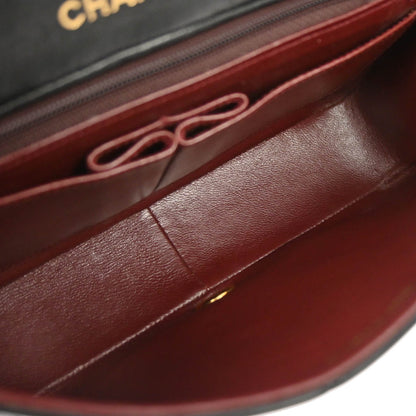 Chanel 1989-1991 Black Lambskin Turnlock Small Full Flap Shoulder Bag