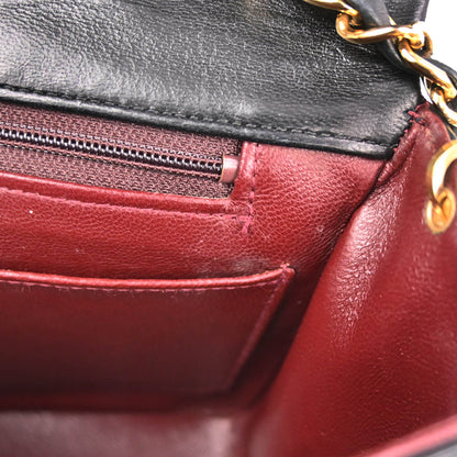 Chanel 1989-1991 Black Lambskin Turnlock Small Full Flap Shoulder Bag