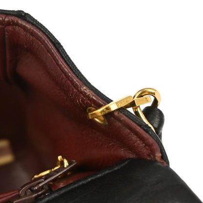 Chanel 1989-1991 Black Lambskin Turnlock Small Full Flap Shoulder Bag