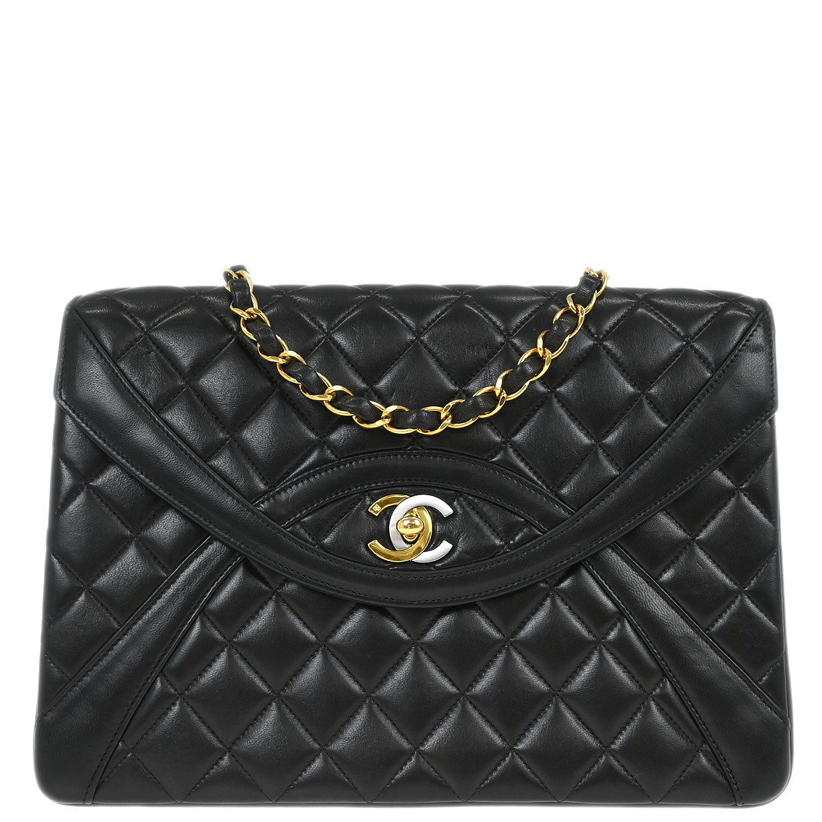 Chanel 1994-1996 Black Lambskin Paris Shoulder Bag