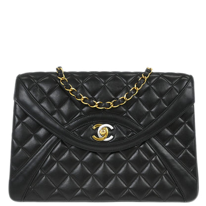 Chanel 1994-1996 Black Lambskin Paris Shoulder Bag