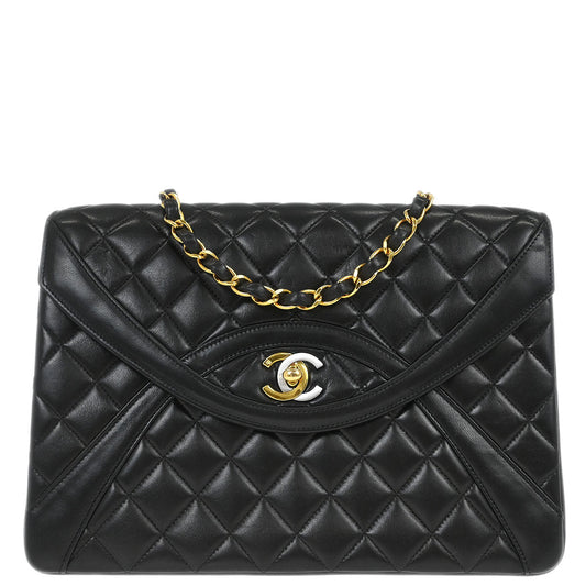 Chanel 1994-1996 Black Lambskin Paris Shoulder Bag