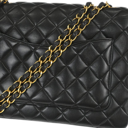 Chanel 1994-1996 Black Lambskin Paris Shoulder Bag