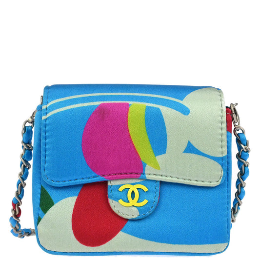 Chanel Blue Satin Micro Classic Flap Shoulder Bag Pochette