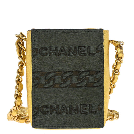 Chanel * Pony Hair Khaki Chain Shoulder Cigarette Case Small Good