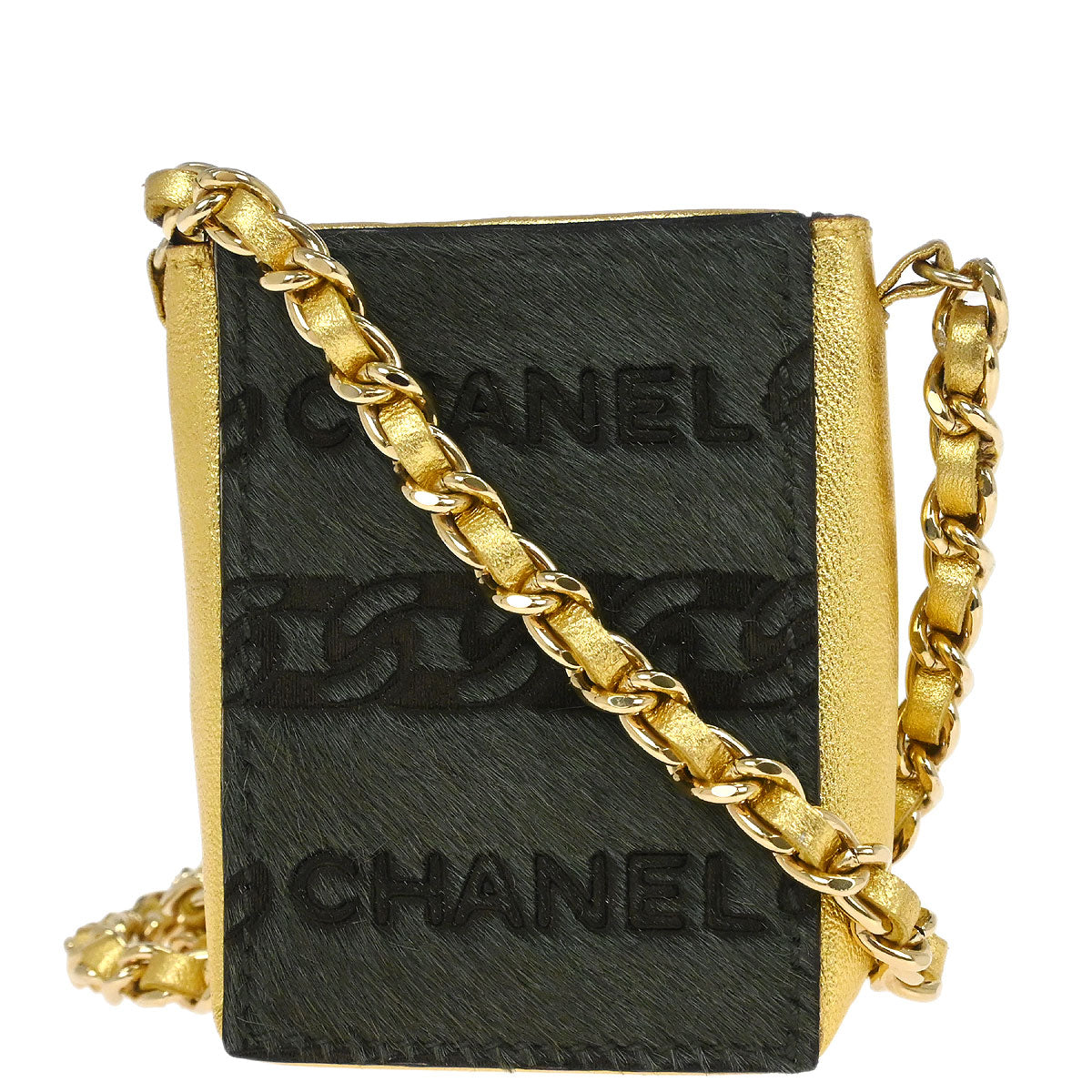 Chanel * Pony Hair Khaki Chain Shoulder Cigarette Case Small Good