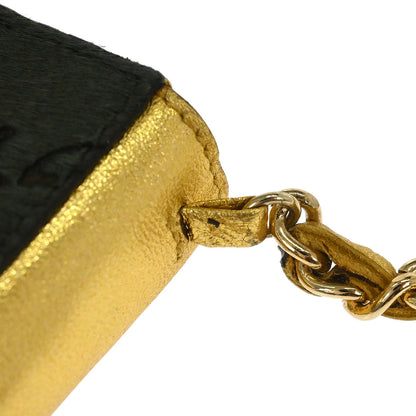 Chanel * Pony Hair Khaki Chain Shoulder Cigarette Case Small Good