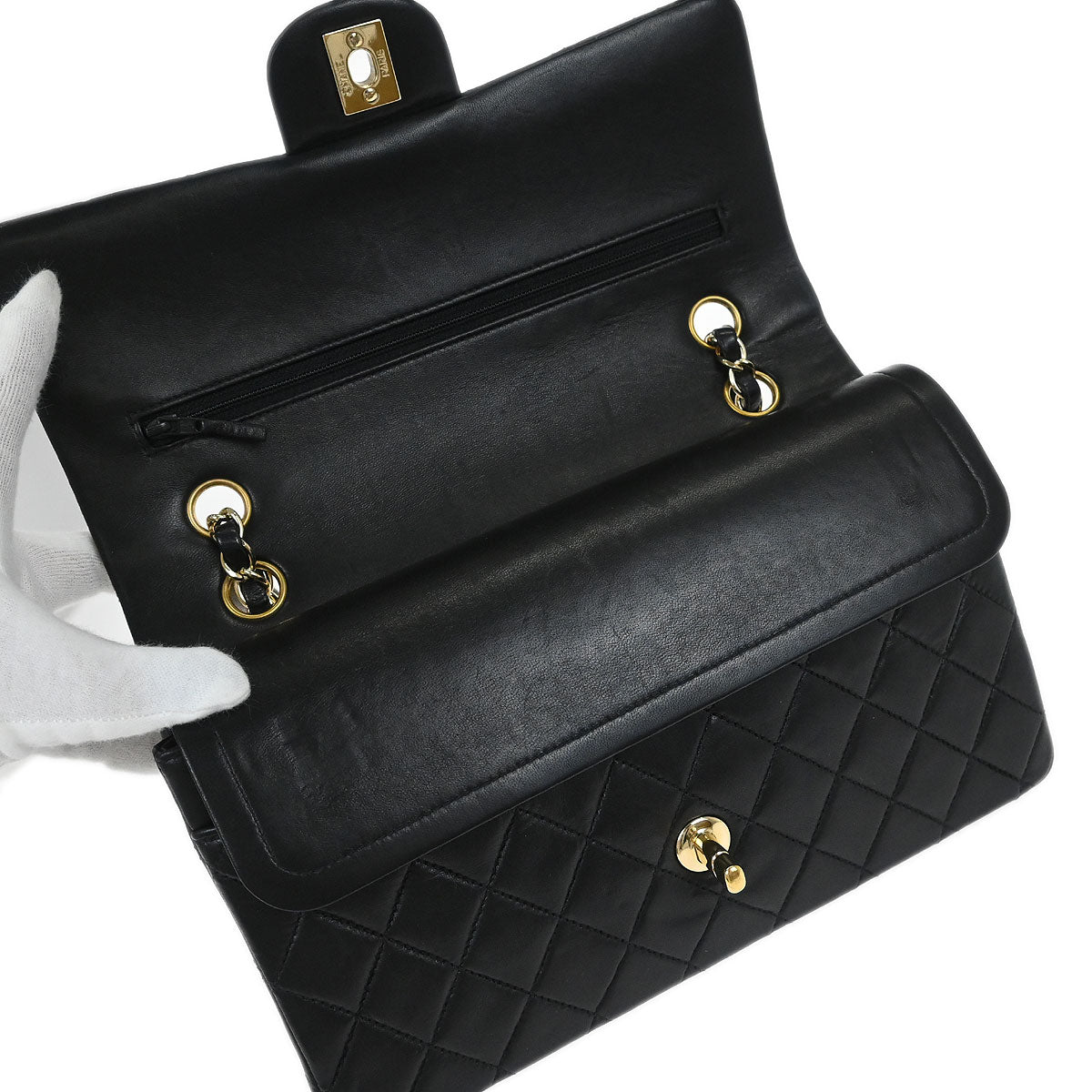 Chanel Black Lambskin Medium Classic Double Flap Shoulder Bag