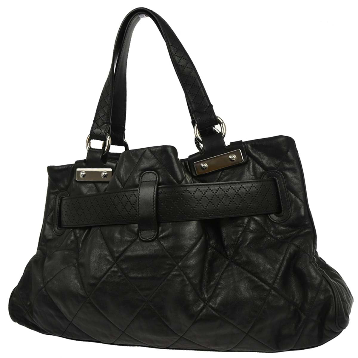 Chanel 2008-2009 Black Lambskin Paris-Londres Door Latch Tote Handbag