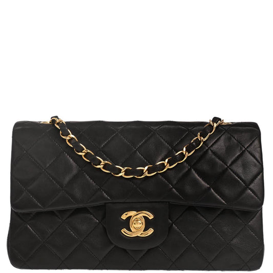 Chanel 1997-1999 Black Lambskin Small Classic Double Flap Shoulder Bag