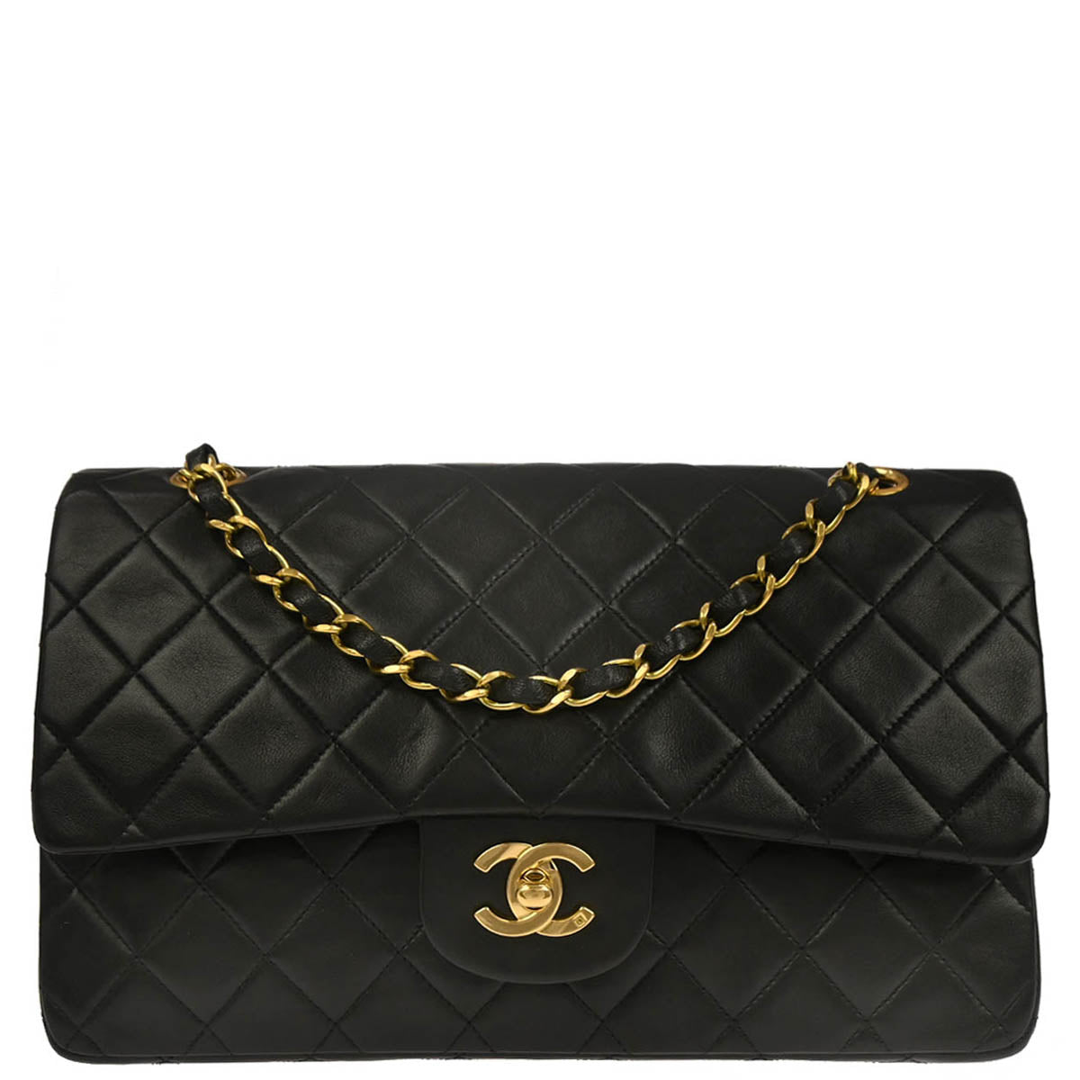 Chanel 1994-1996 Black Lambskin Medium Classic Double Flap Shoulder Bag